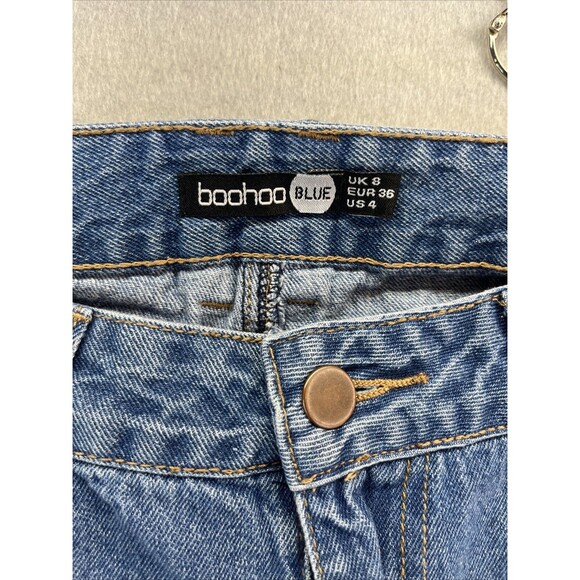 Boohoo Rose Flower Embroidered Light Wash Jeans Ripped High Waisted Size 4 - Picture 5 of 12